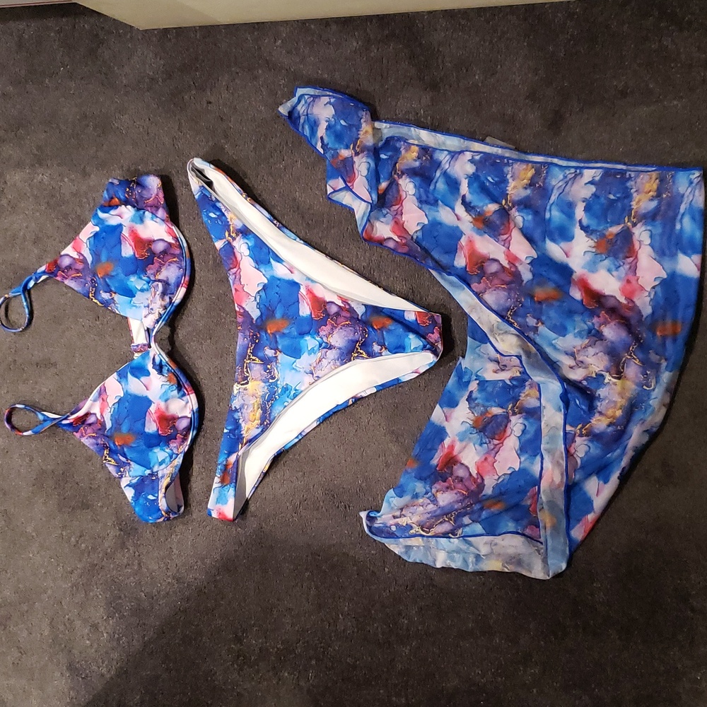 Blue marble tye dye bikini set with cover up